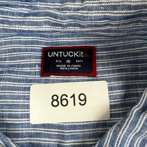 Untuckit Long Sleeve Button Up Womens Size 16 Blue & White Striped 100% Linen - Picture 3 of 6